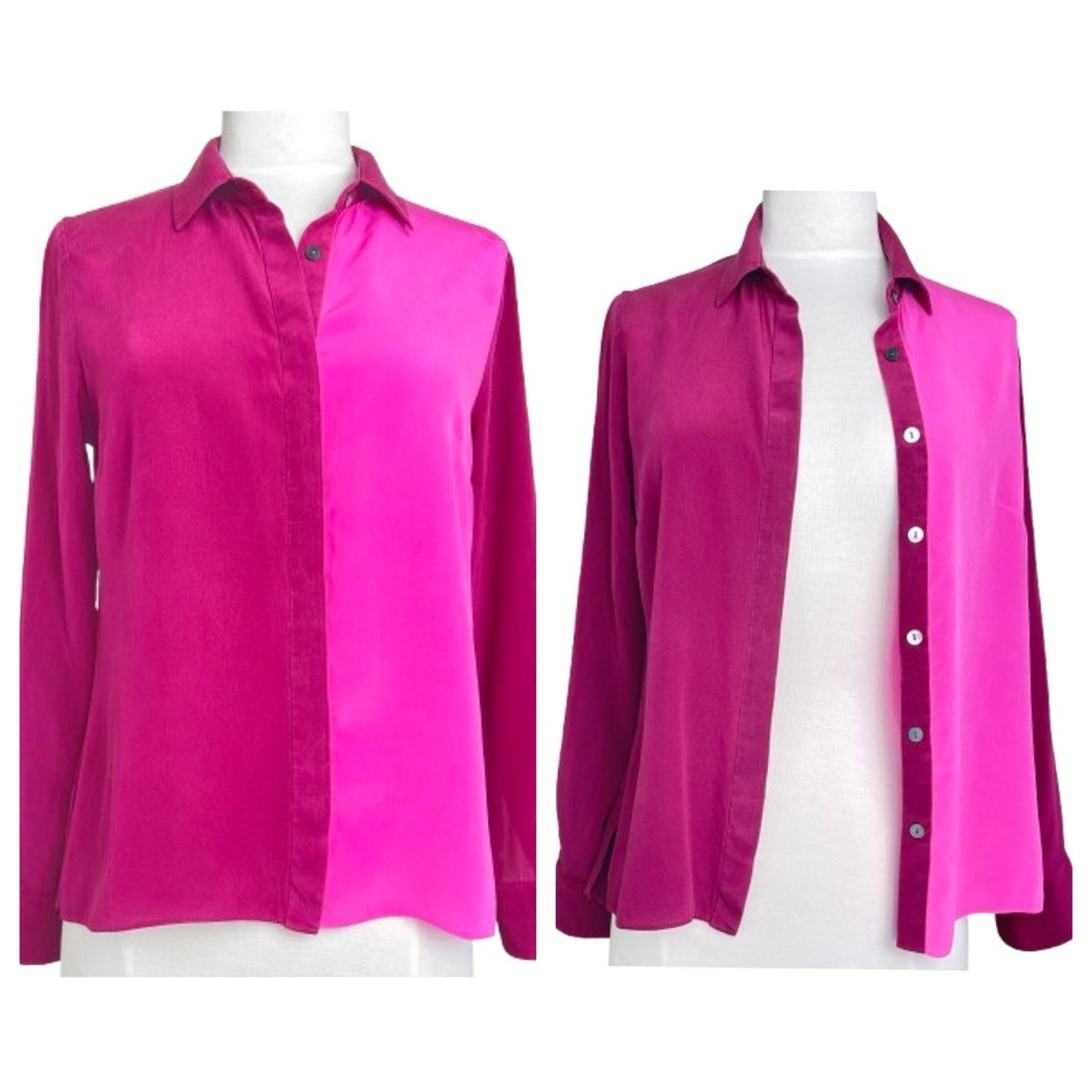 Jonathan Simkhai Silk Shirt | Pink Color Block Button Down Blouse Top | size: XS